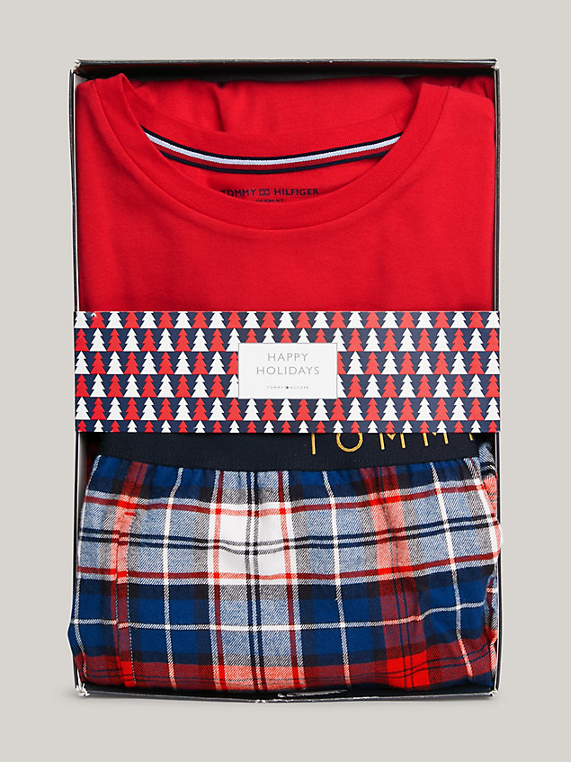 red flanelowa piżama th original w ozdobnym pudełku dla mężczyźni - tommy hilfiger