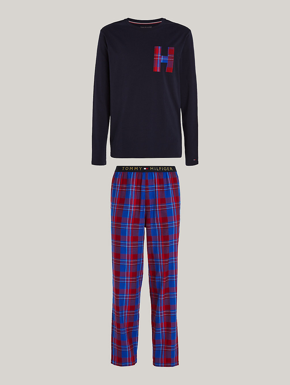 blue th original cadeaubox met pyjamaset en pantoffels voor heren - tommy hilfiger