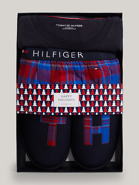 blue th original pyjamas and slippers gift set for men tommy hilfiger