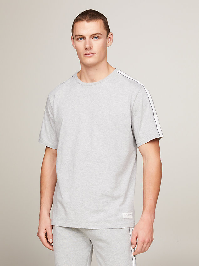 grey th established stripe sleeve lounge t-shirt for men tommy hilfiger