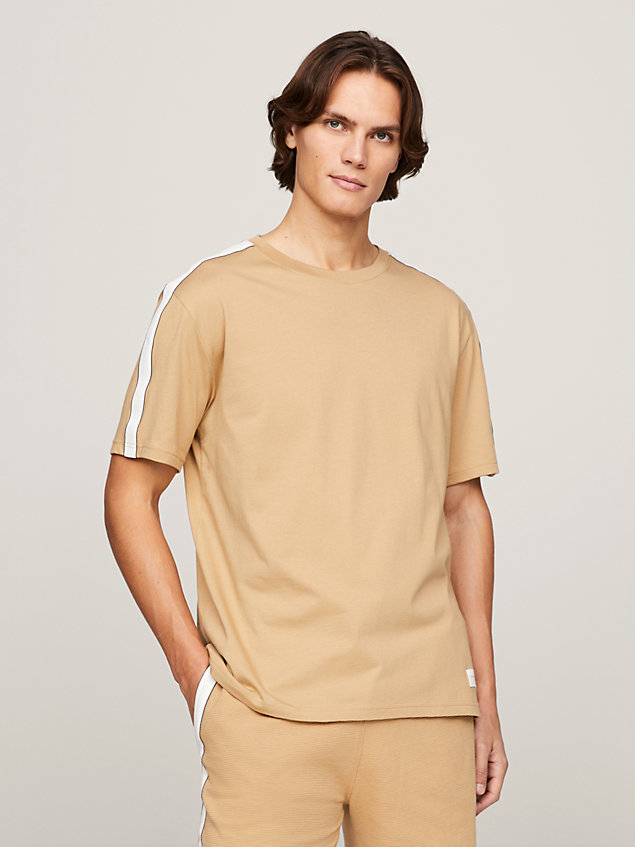khaki th established stripe sleeve lounge t-shirt for men tommy hilfiger