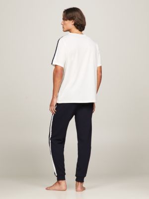 weiß th established lounge-t-shirt mit logo-tape für herren - tommy hilfiger