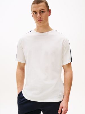 white t-shirt th established z lampasami dla mężczyźni - tommy hilfiger