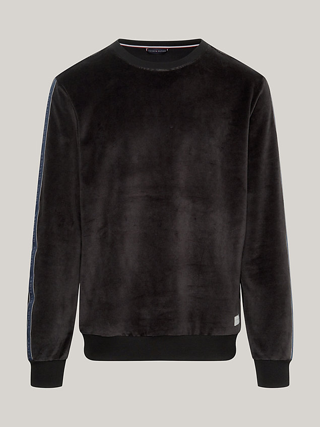 black th established velour lounge sweatshirt for men tommy hilfiger