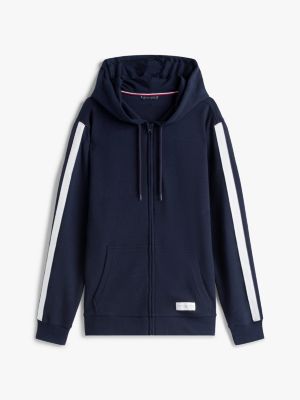 sweat à capuche confort th established zippé bleu pour hommes tommy hilfiger