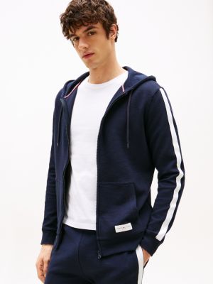 blau th established lounge-hoodie mit reißverschluss für herren - tommy hilfiger