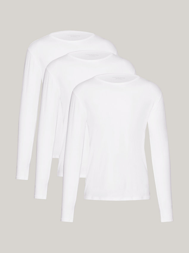 white set van 3 premium essential longsleeve t-shirts voor heren - tommy hilfiger