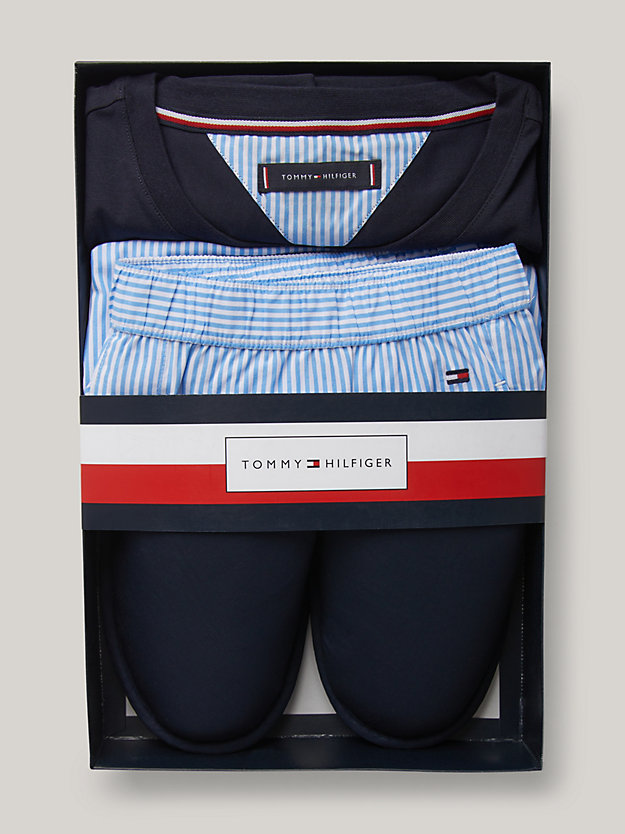 blue 1985 collection pyjamas and slippers gift set for men tommy hilfiger