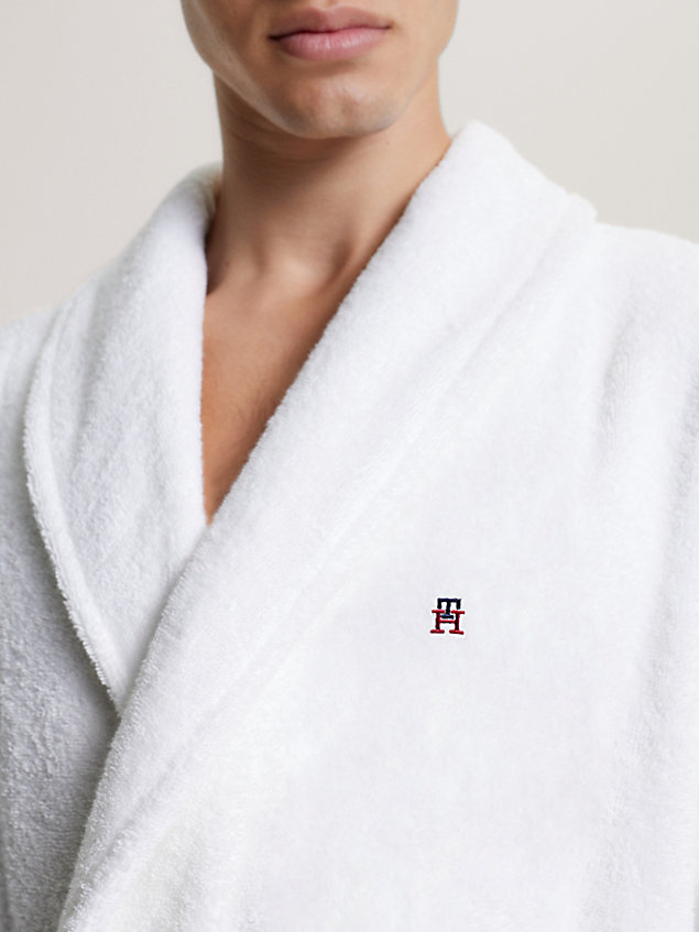 white th monogram embroidery bathrobe for men tommy hilfiger
