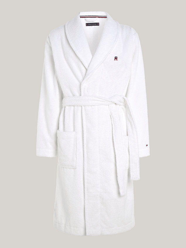 white th badjas met geborduurd monogram voor heren - tommy hilfiger