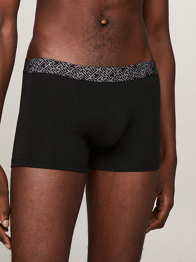 black 3-pack th monogram waistband trunks for men tommy hilfiger