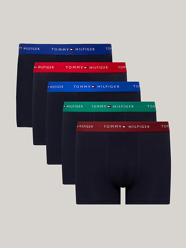 blue 5-pack signature repeat logo waistband trunks for men tommy hilfiger