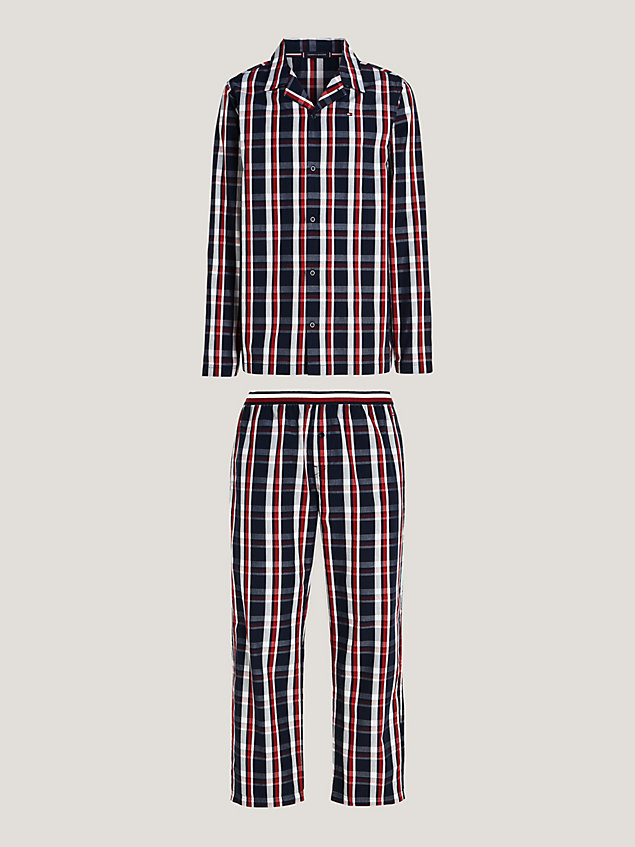 blue global stripe langarm-pyjama für herren - tommy hilfiger