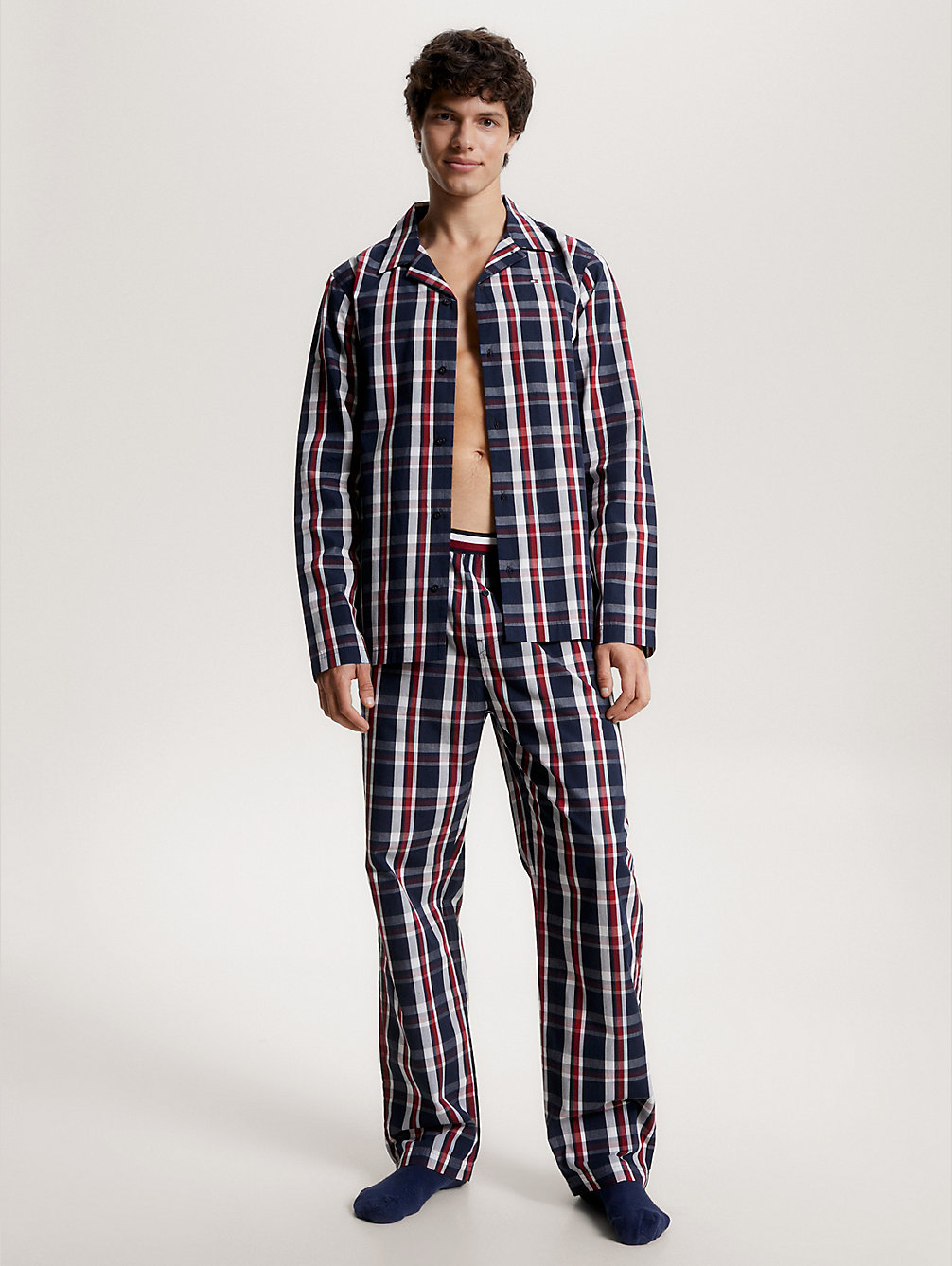 pijama de manga larga global stripe blue de hombre tommy hilfiger