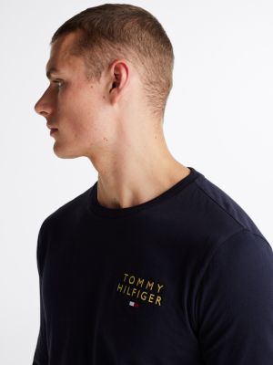 t-shirt confort original à manches longues bleu pour hommes tommy hilfiger