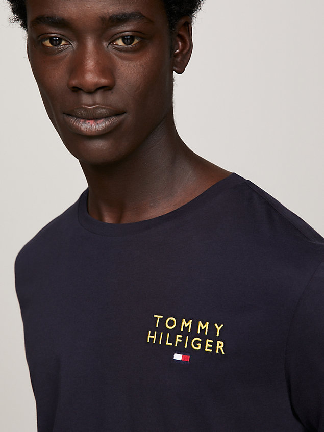 blue th original long sleeve lounge logo t-shirt for men tommy hilfiger