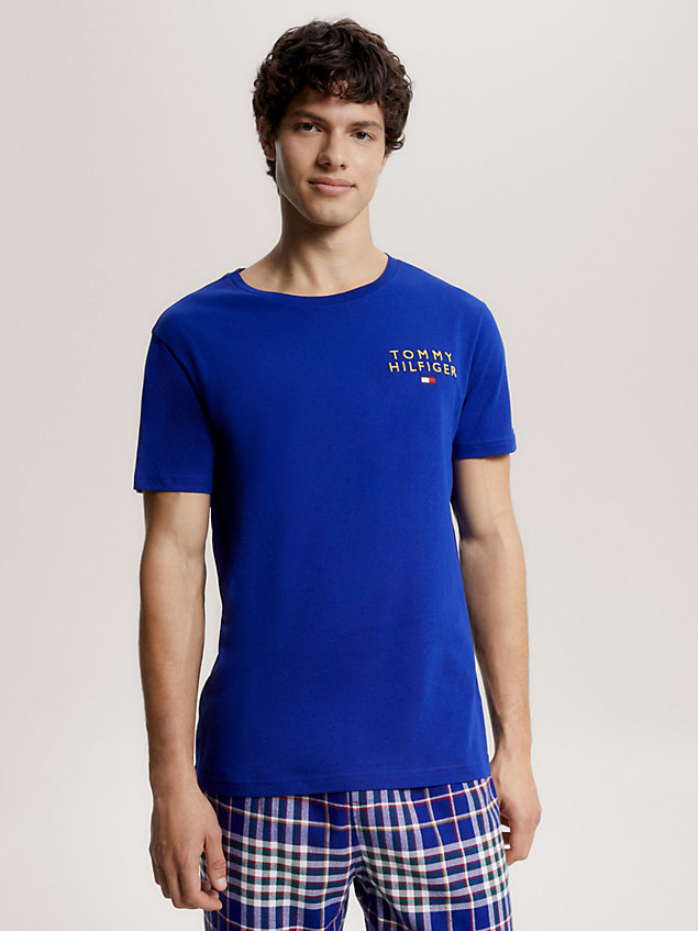 blue th original lounge-t-shirt met metallic logo voor heren - tommy hilfiger