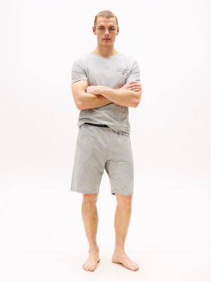 shorts in jersey con logo grigio da uomini tommy hilfiger