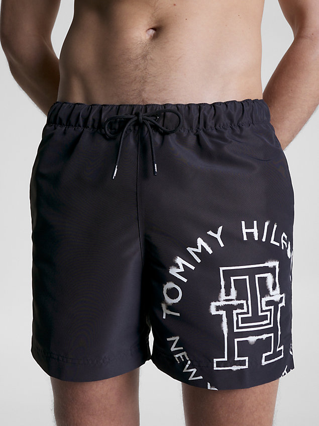 blue hilfiger crafted logo mid length swim shorts for men tommy hilfiger