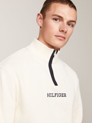 Hilfiger Monotype Waffle Half Zip Sweatshirt | Beige | Tommy Hilfiger