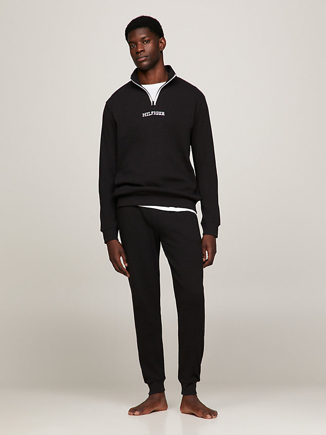 black hilfiger monotype lounge-sweatshirt met rits voor heren - tommy hilfiger