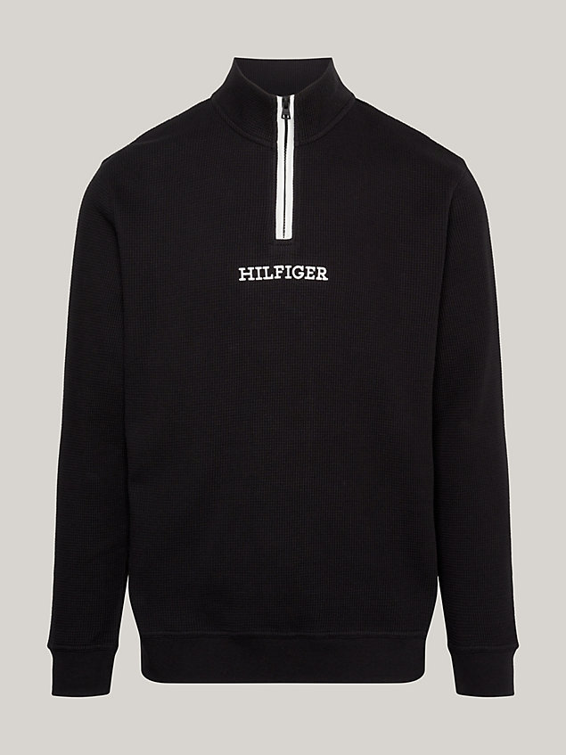 black hilfiger monotype lounge-sweatshirt met rits voor heren - tommy hilfiger