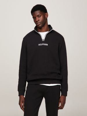 Hilfiger Monotype Waffle Tommy Black Sweatshirt | Half Hilfiger | Zip