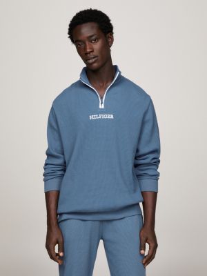 Hilfiger Monotype Waffle Half Zip Sweatshirt | Blue | Tommy Hilfiger