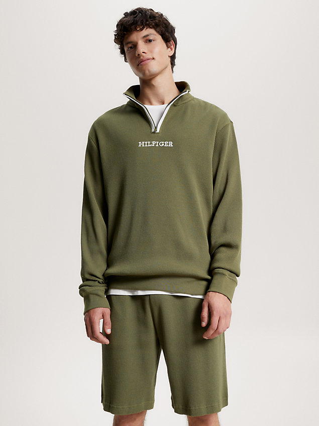 green hilfiger monotype lounge-sweatshirt met rits voor heren - tommy hilfiger