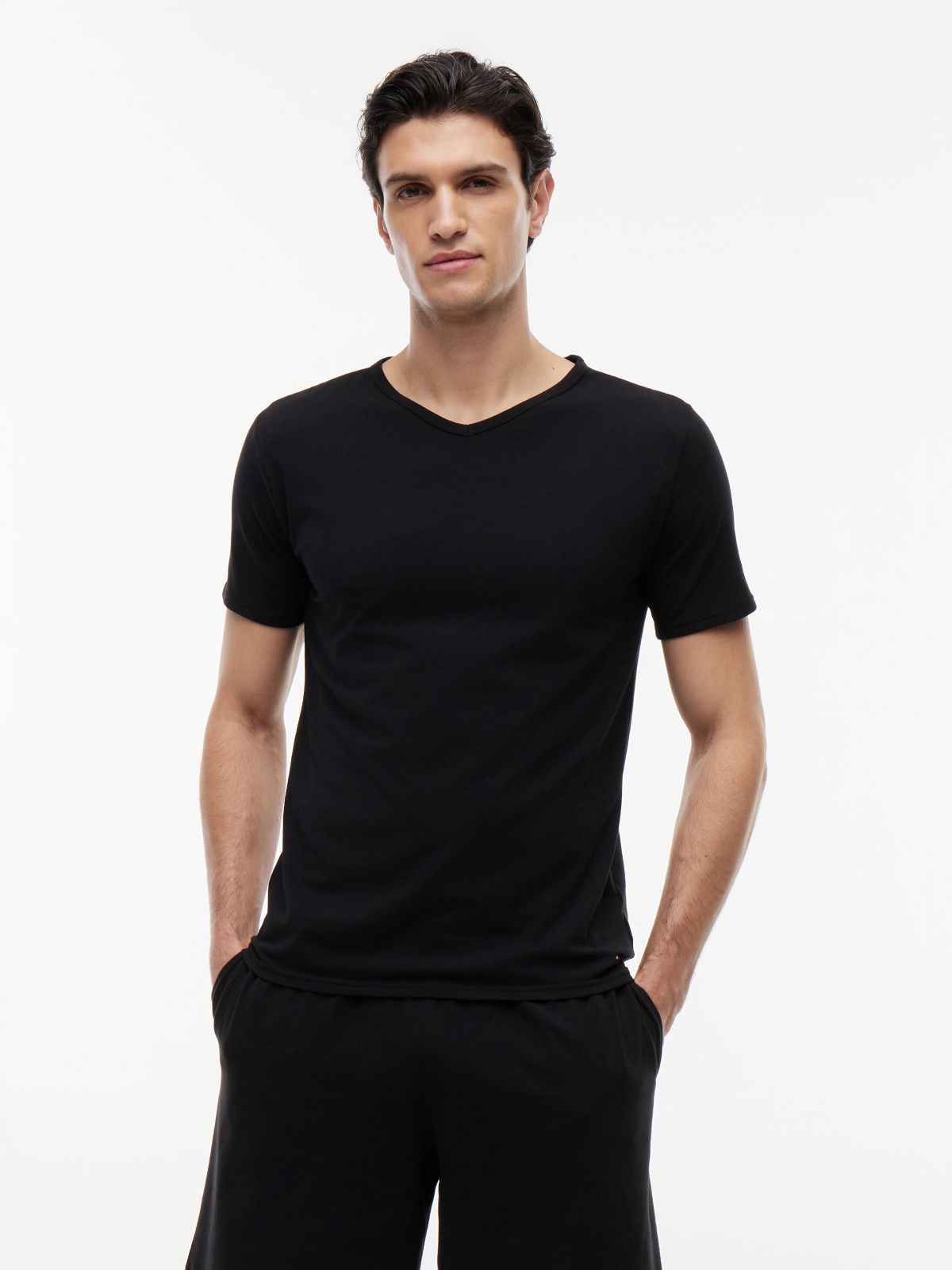 3 Pack V-Neck Cotton T-Shirts — Black