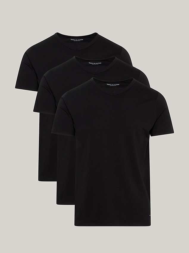 pack de 3 camisetas de algodón con cuello de pico black de hombre tommy hilfiger