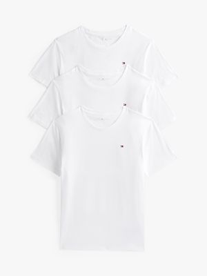 t-shirt in cotone con scollo a v (confezione da 3) white da uomini tommy hilfiger