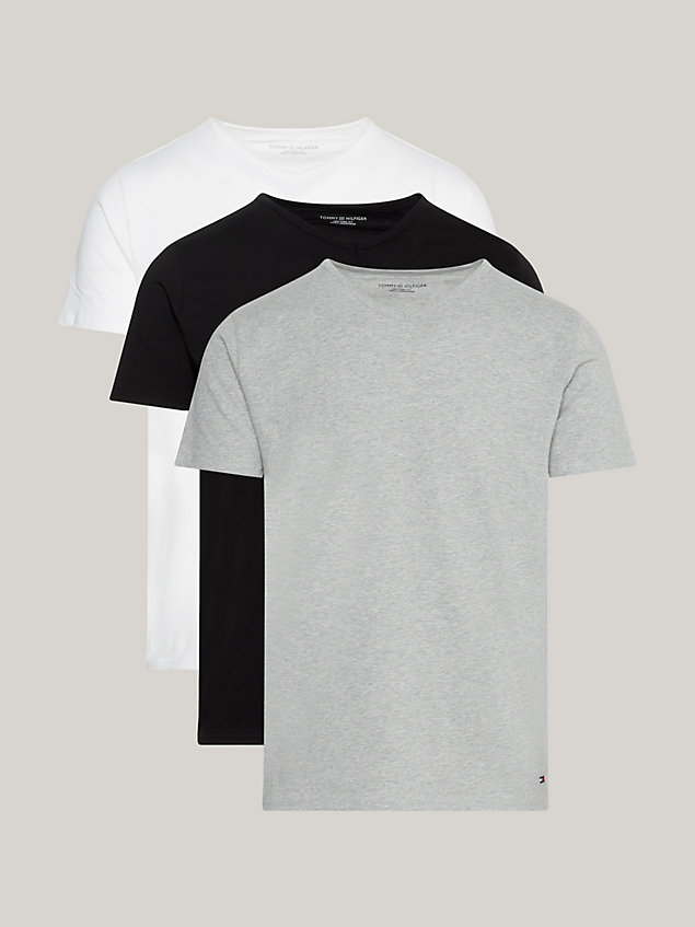 t-shirt in cotone con scollo a v (confezione da 3) multi da uomini tommy hilfiger