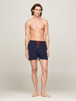 Logo Tape Mid Length Slim Swim Trunks | Blue | Tommy Hilfiger