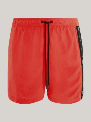 Logo Tape Mid Length Slim Swim Trunks Red Tommy Hilfiger