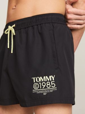 Logo Embroidery Short Length Slim Swim Shorts, Black