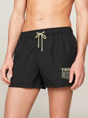 Logo Embroidery Short Length Slim Swim Shorts, Black