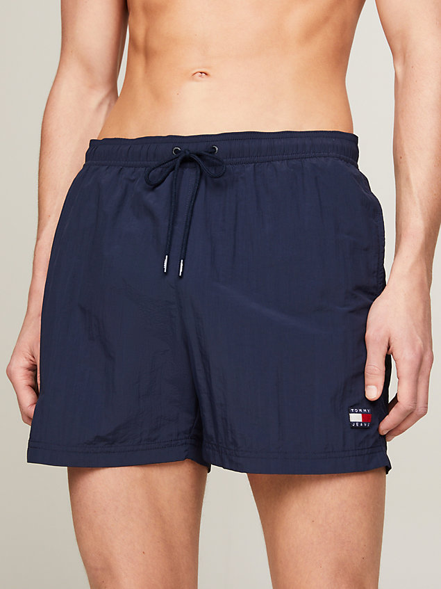 blue heritage mid length crinkle swim shorts for men tommy jeans