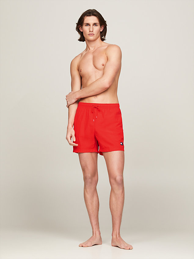 red heritage crinkle short length slim swim shorts for men tommy jeans