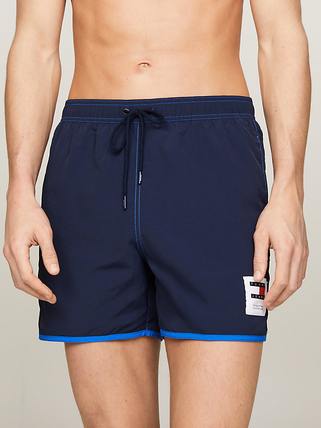 blue contrast mid length slim swim shorts for men tommy jeans