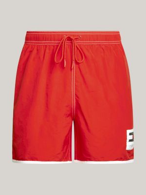 Contrast Mid Length Slim Swim Shorts, Red