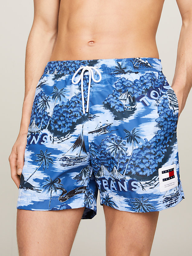 blue heritage logo mid-length slim swim shorts for men tommy jeans