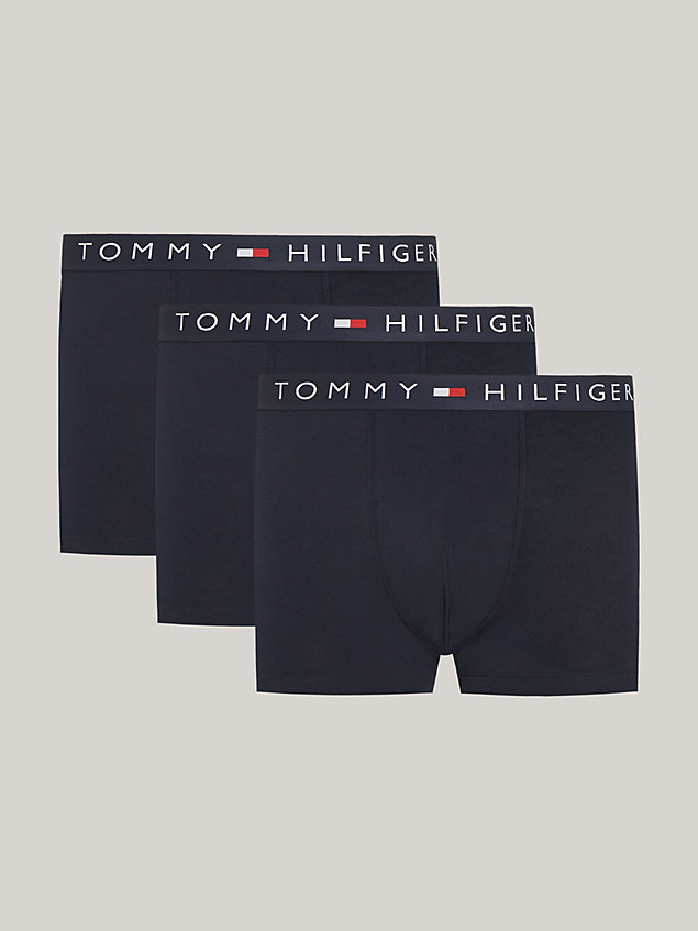 blue 3-pack th original logo waistband trunks for men tommy hilfiger