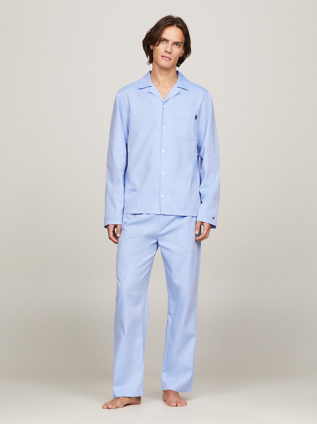blue th monogram woven pyjama shirt for men tommy hilfiger