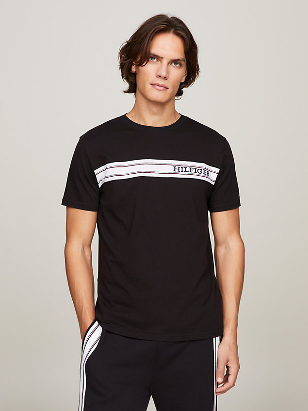 black hilfiger monotype lounge-t-shirt met streep voor heren - tommy hilfiger