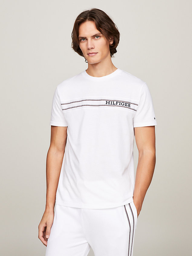 white hilfiger monotype lounge-t-shirt met streep voor heren - tommy hilfiger
