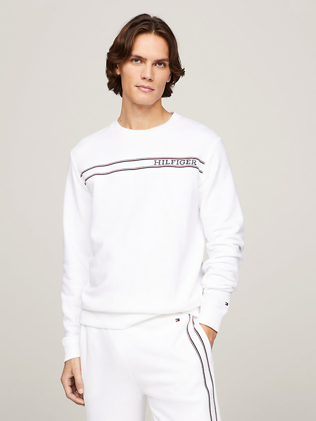 white hilfiger monotype lounge-sweatshirt met streep voor heren - tommy hilfiger