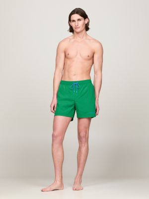 Logo Mid Length Slim Swim Shorts | Green | Tommy Hilfiger