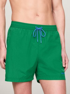 Logo Mid Length Slim Swim Shorts | Green | Tommy Hilfiger