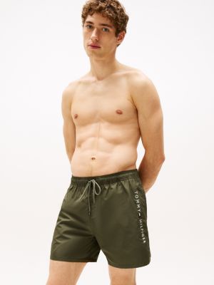 khaki original drawstring mid length swim shorts for men tommy hilfiger